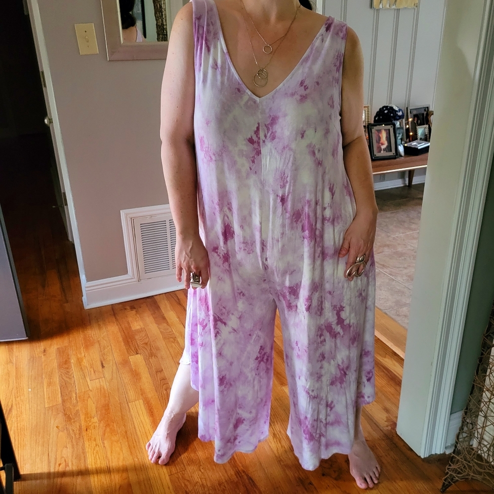 Wonderly Purple Split Gaucho Plus Size Tie Dye Jump Suit Size XL